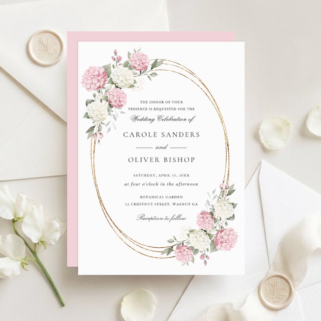 Invitation Mariage Élégant Fleurs Hydrangea Rose Verdure (Créateur téléchargé)