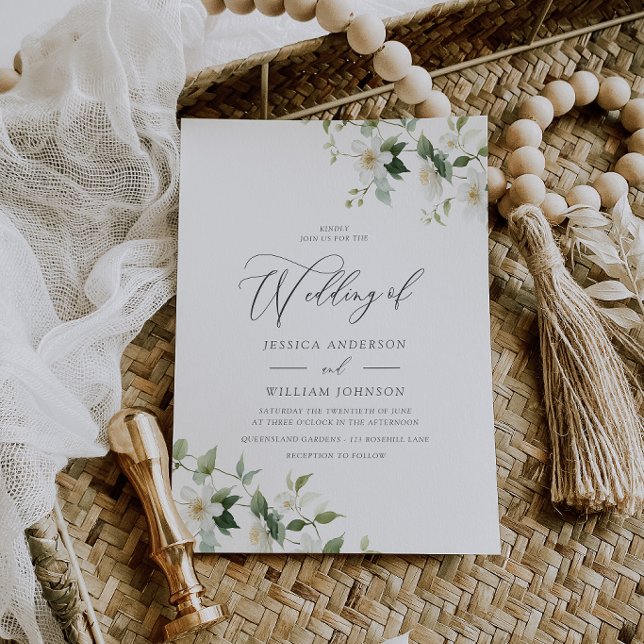 Invitation Mariage Élégant Fleurs Sauvages Blanches (Créateur téléchargé)