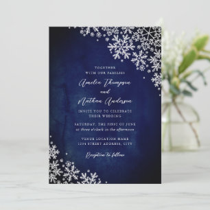 Invitation Mariage Élégant Flocon de Neige Bleu Marine