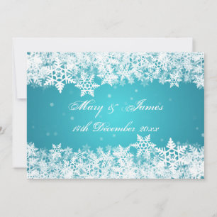 Invitation Mariage Élégant Flocons de Neige Hiver Bleu