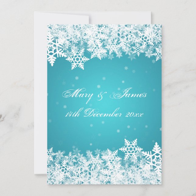 Invitation Mariage Élégant Flocons de Neige Hiver Bleu (Devant)