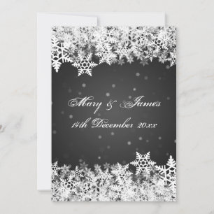 Invitation Mariage Élégant Flocons de Neige Hiver Noir