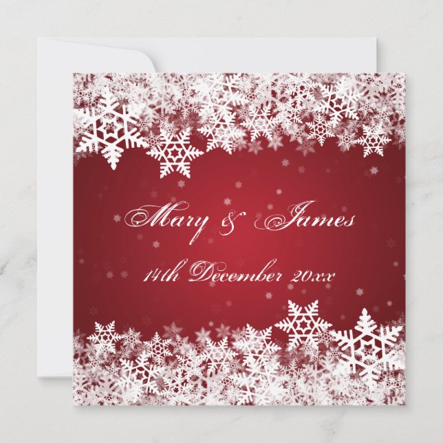 Invitation Mariage Élégant Flocons de Neige Rouge (Devant)