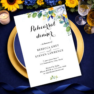 Invitation Mariage élégant floral aquarelle jaune et bleu