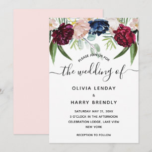 Invitation Mariage Élégant Floral Aquarelle Rustique