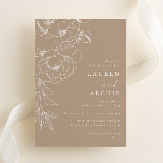 Invitation Mariage Élégant Floral Art Linéaire (Créateur téléchargé)