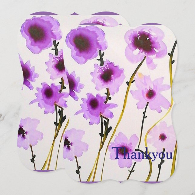 Invitation Mariage élégant floral blanc et violet (Devant / Derrière)