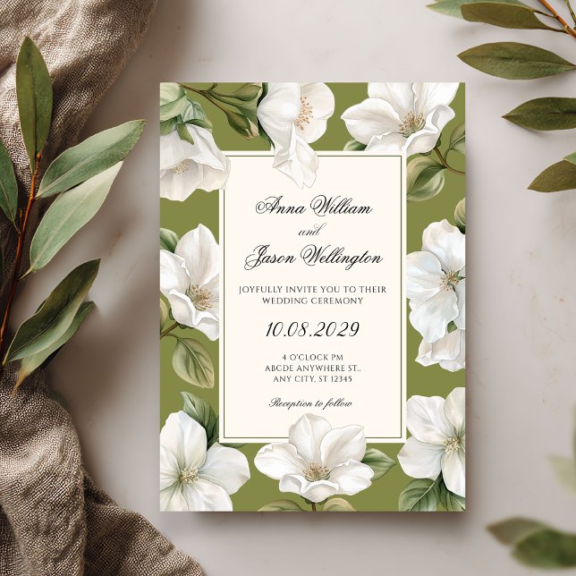 Invitation Mariage élégant floral blanc vert (Créateur téléchargé)