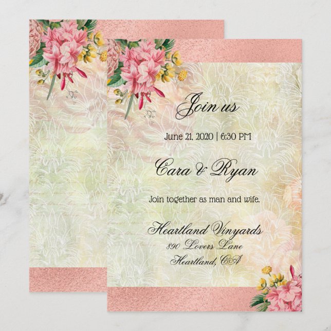 Invitation Mariage Élégant Floral Champêtre Vintage Rustique (Devant / Derrière)