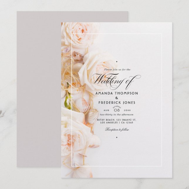 Invitation Mariage élégant floral de plage (Devant / Derrière)