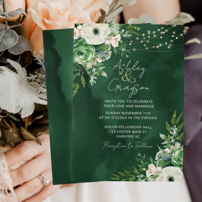 Invitation Mariage Élégant Floral Émeraude Vert (Créateur téléchargé)