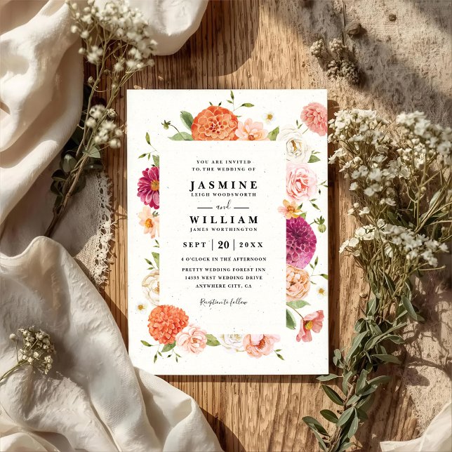 Invitation Mariage élégant floral en fleurs Code QR moderne (Créateur téléchargé)