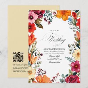 Invitation Mariage Élégant Floral Fiesta avec Code QR
