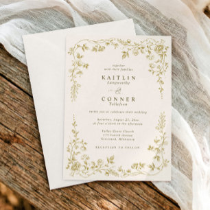 Invitation Mariage élégant floral français or et ivoire vinta