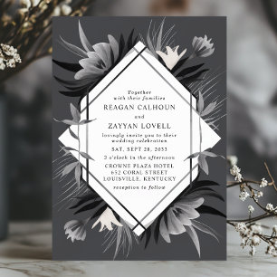 Invitation Mariage Élégant Floral Géométrique Moderne Monochr