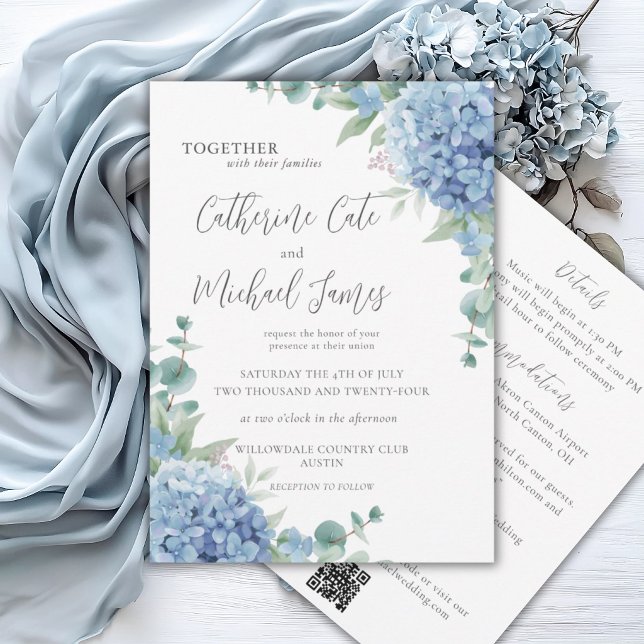Invitation Mariage Élégant Floral Hydrangea Bleu Budget (Créateur téléchargé)