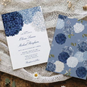 Invitation Mariage Élégant Floral Hydrangea Bleu Vintage