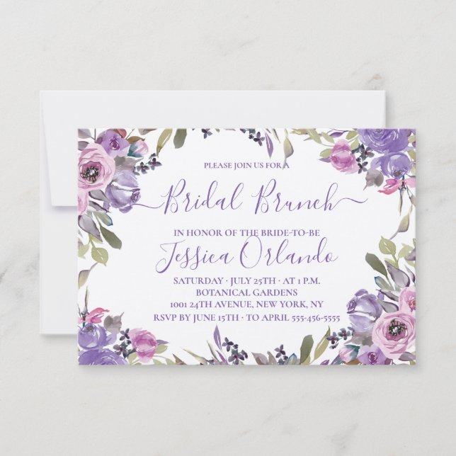 Invitation Mariage Élégant Floral Lavande Script Petit-Déjeun (Devant)