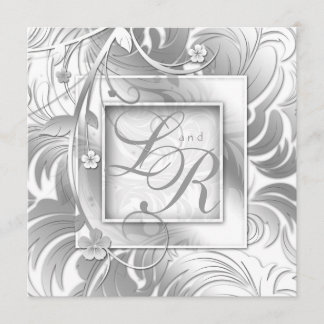 Invitation Mariage élégant Floral Métallic Blanc argenté