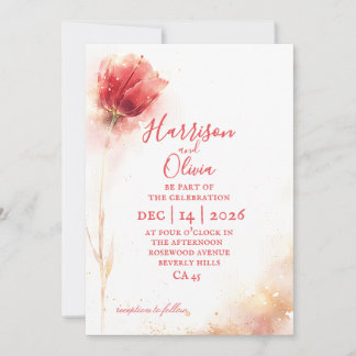 Invitation mariage élégant floral minimaliste tulipe rose blu