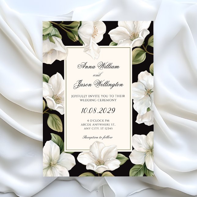 Invitation Mariage élégant floral noir et blanc (Créateur téléchargé)