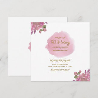 Invitation Mariage Élégant Floral Romantique Rose Poussiéreux