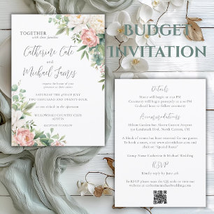 Invitation Mariage Élégant Floral Rose et Ivoire à Budget