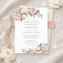 Mariage Élégant Floral Rose Pâle et Verdure