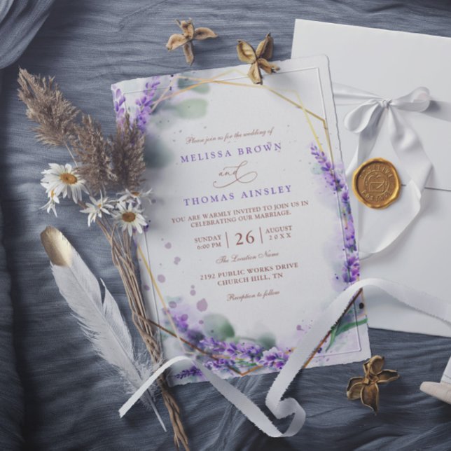 Invitation Mariage Élégant Floral Rustique Lavande Violet (Créateur téléchargé)