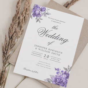 Invitation Mariage Élégant Floral Rustique Violet Script