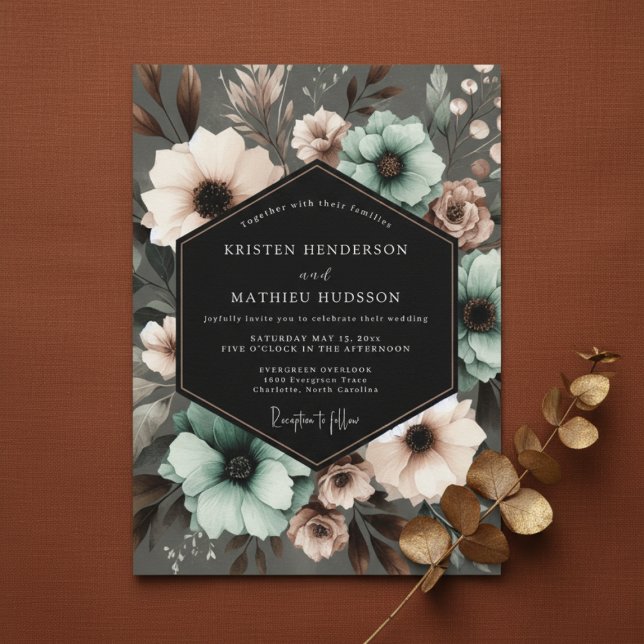 Invitation Mariage Élégant Floral Sarcelle Humeur (Créateur téléchargé)