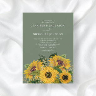 Invitation Mariage Élégant Floral Tournesols Vert
