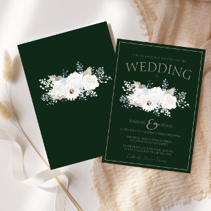 Invitation Mariage Élégant Floral Vert et Blanc d'Hiver