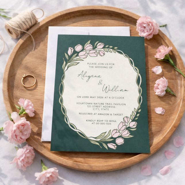 Invitation Mariage Élégant Floral Vert Fantaisiste  (Créateur téléchargé)