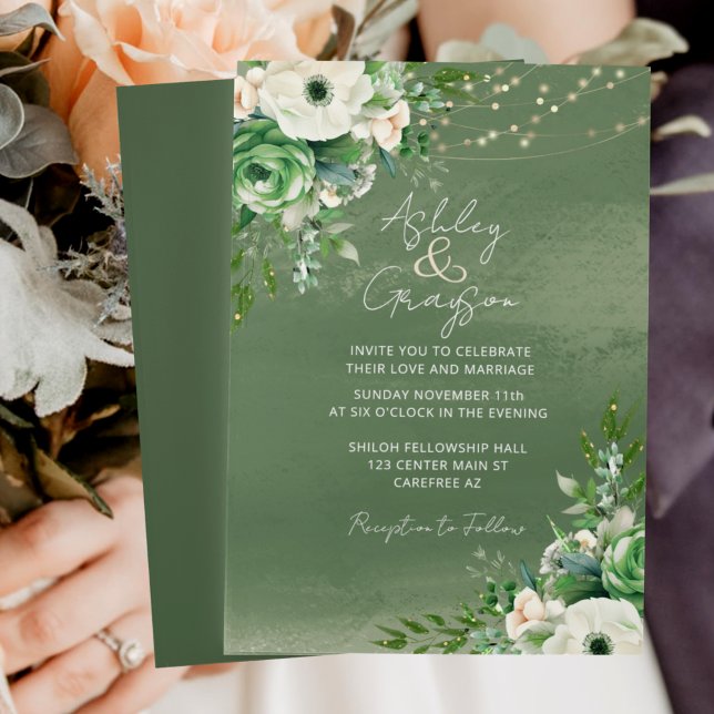Invitation Mariage Élégant Floral Vert Sauge (Créateur téléchargé)