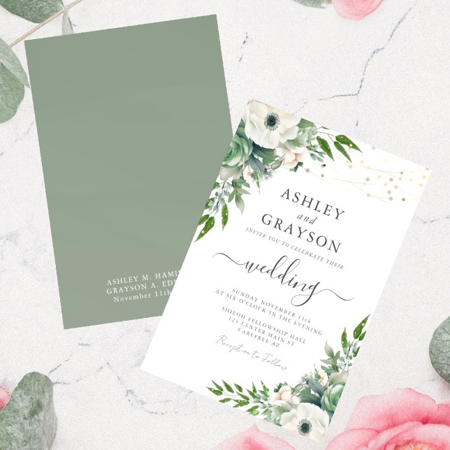 Invitation Mariage Élégant Floral Vert Sauge (Créateur téléchargé)
