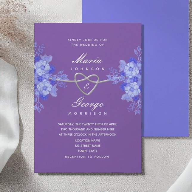 Invitation Mariage Élégant Floral Violet Bleu (Créateur téléchargé)