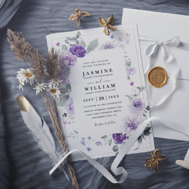 Invitation Mariage Élégant Floral Violet Rustique Moderne Chi (Créateur téléchargé)