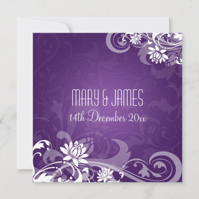 Invitation Mariage Élégant Florales Tourbillons Violet (Devant)