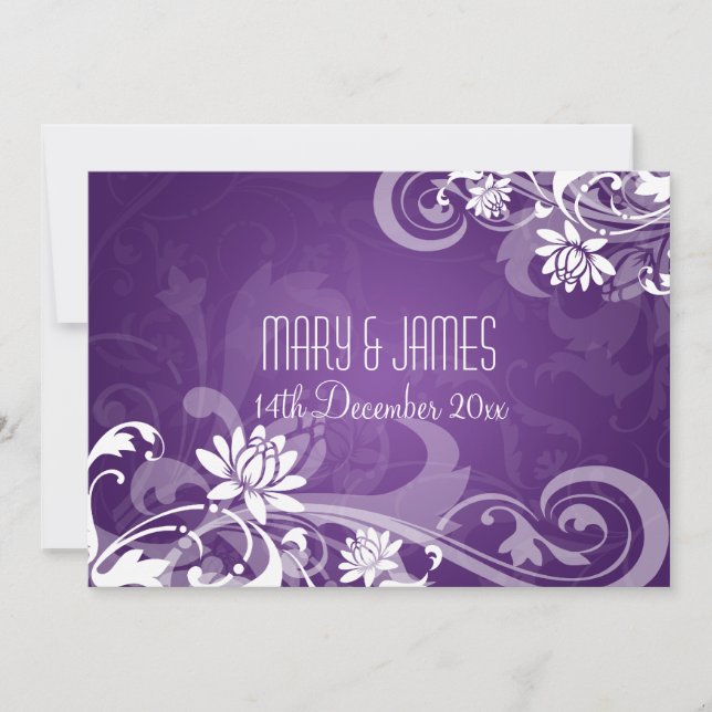Invitation Mariage Élégant Flore Des Fils Violet (Devant)