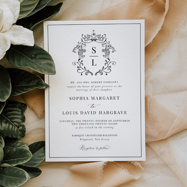 Invitation Mariage Élégant Formel au Blason Baroque Monogramm (Créateur téléchargé)