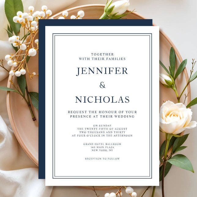 Invitation Mariage élégant formel bleu marine (Elegant Formal Navy Blue Wedding Invitation)