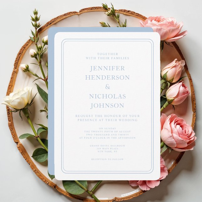 Invitation Mariage Élégant Formel Bleu Poudre (Formal Elegant Powder Blue Wedding Invitation)