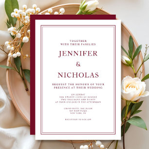 Invitation Mariage Élégant Formel Bordeaux
