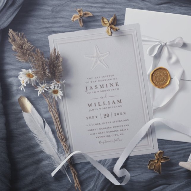 Invitation Mariage élégant Formel Coastal Étoile en relief (Créateur téléchargé)