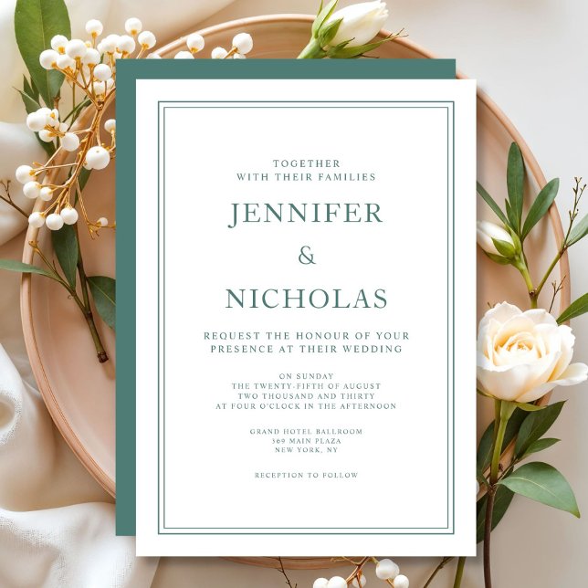 Invitation Mariage Élégant Formel Émeraude Vert (Elegant Formal Emerald Green Wedding Invitation)