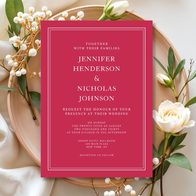 Invitation Mariage élégant Formel Magenta Rouge (Elegant Formal Magenta Red Wedding Invitation)