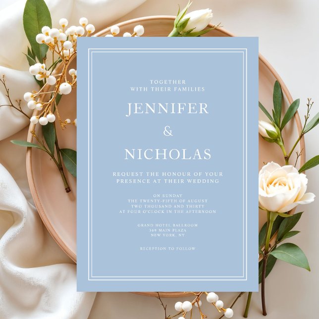Invitation Mariage Élégant Formel Moderne Bleu Poudre (Modern Elegant Formal Powder Blue Wedding Invitation)