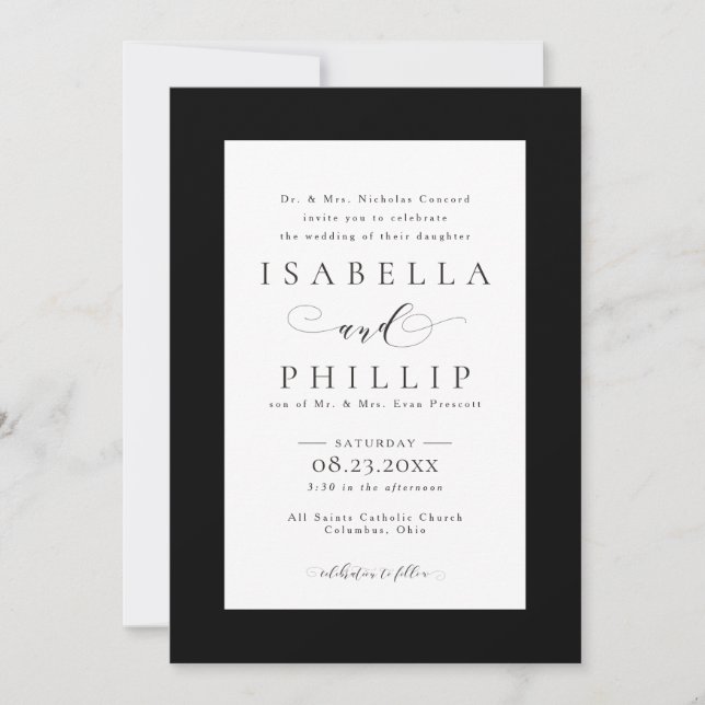 Invitation Mariage élégant formel noir et blanc (Devant)