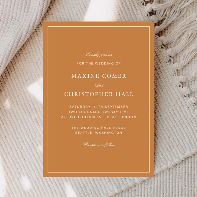 Invitation Mariage Élégant Formel Orange Brûlée (Elegant burnt orange wedding invitation sets a warm and sophisticated tone for your day.)